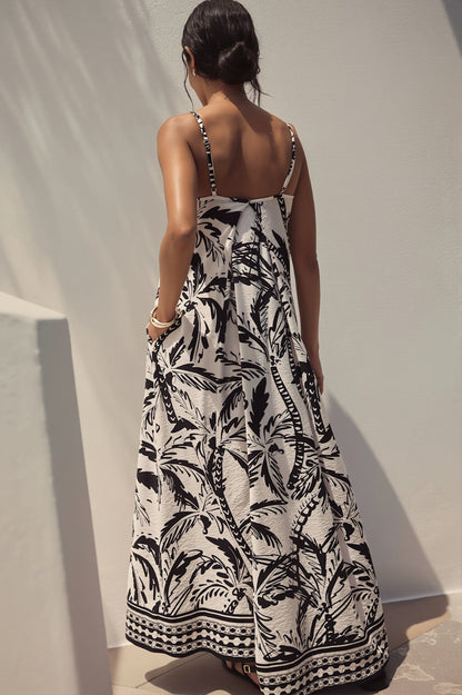 Dames Maxi Jurk Met Bladprint En Losse Pasvorm