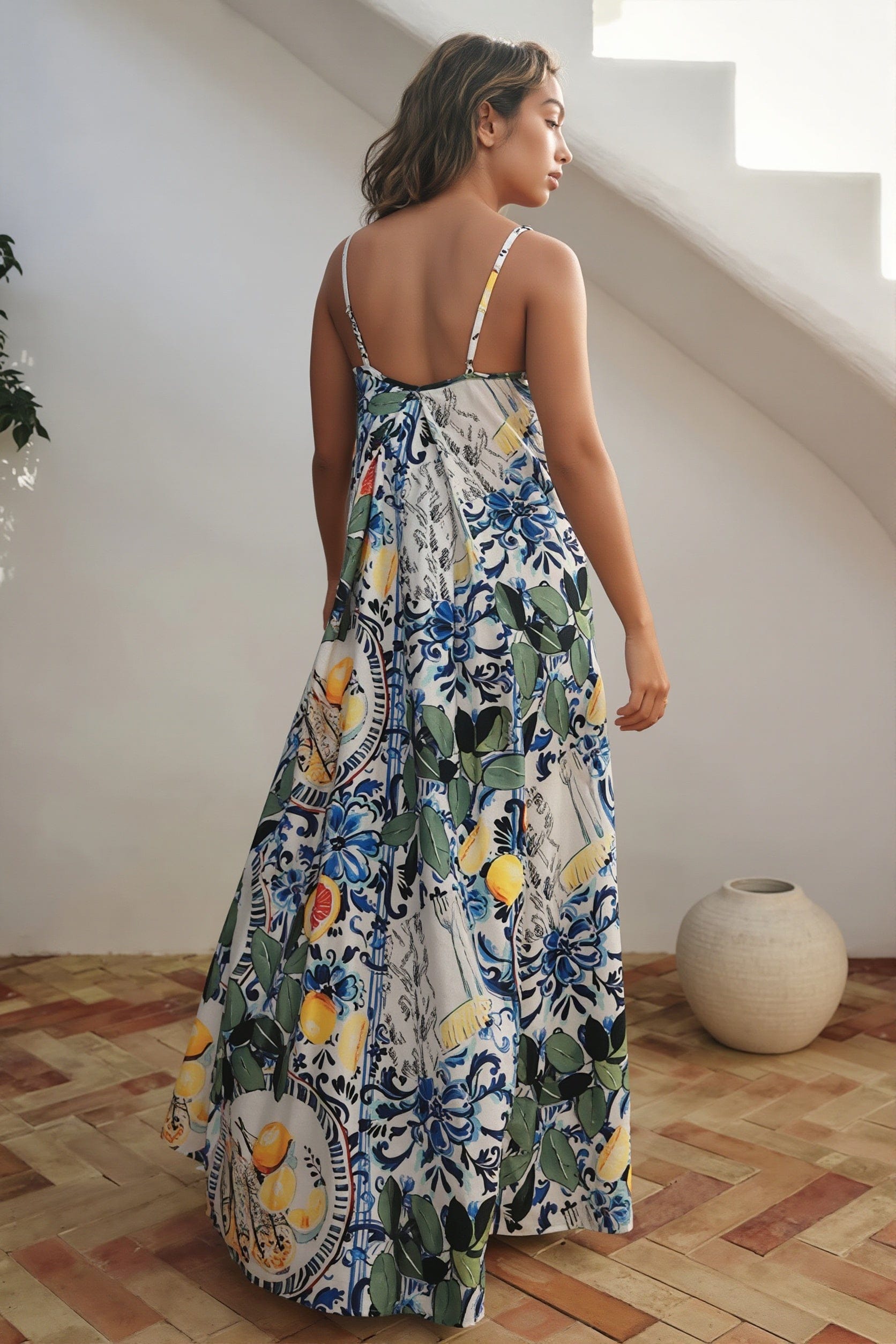 Dames Maxi Jurk Met Bladprint En Losse Pasvorm