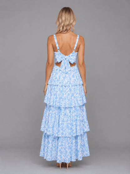 Dames Maxi Jurk Met Bloemenprint En Gelaagde Rok