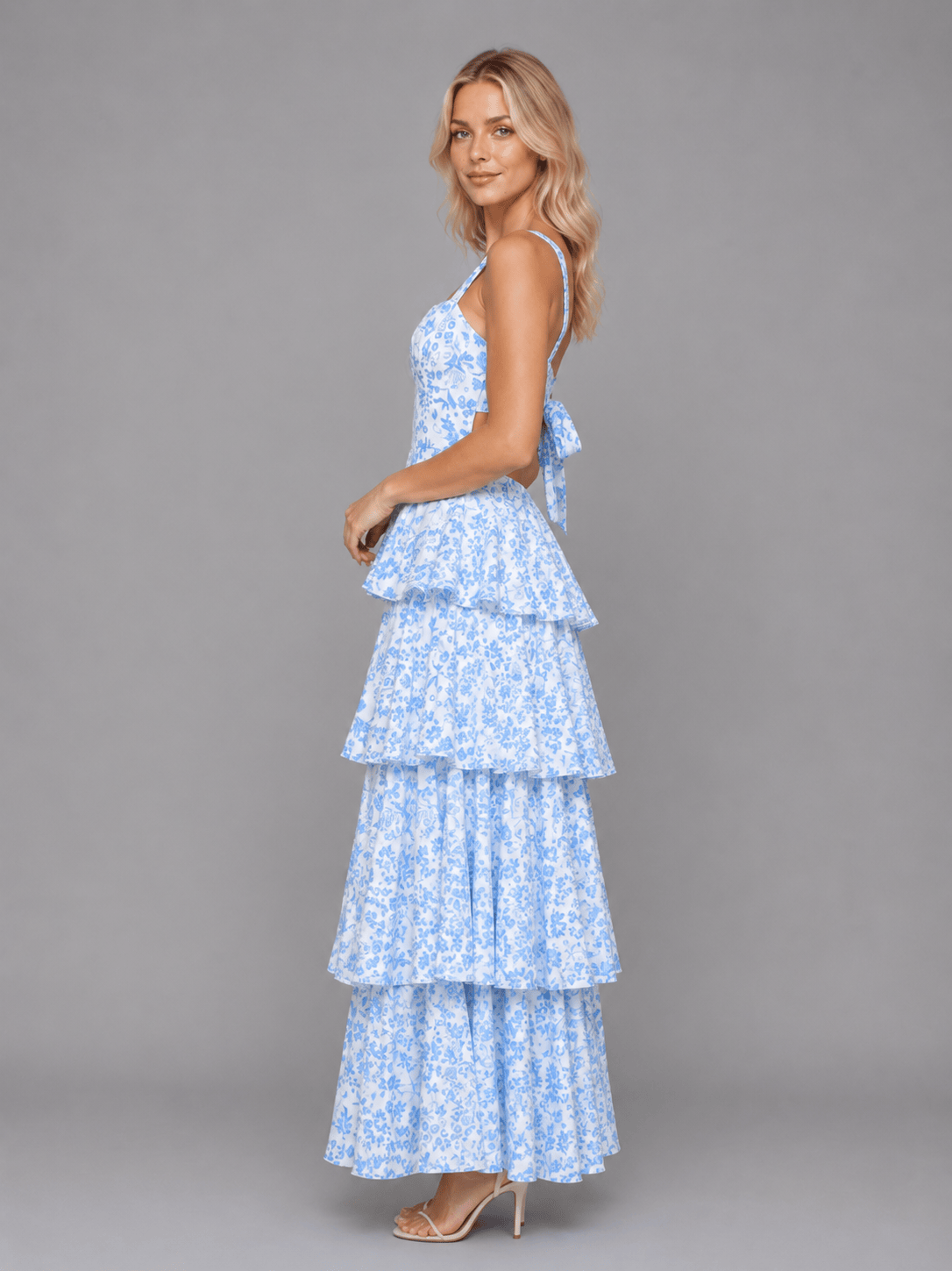 Dames Maxi Jurk Met Bloemenprint En Gelaagde Rok