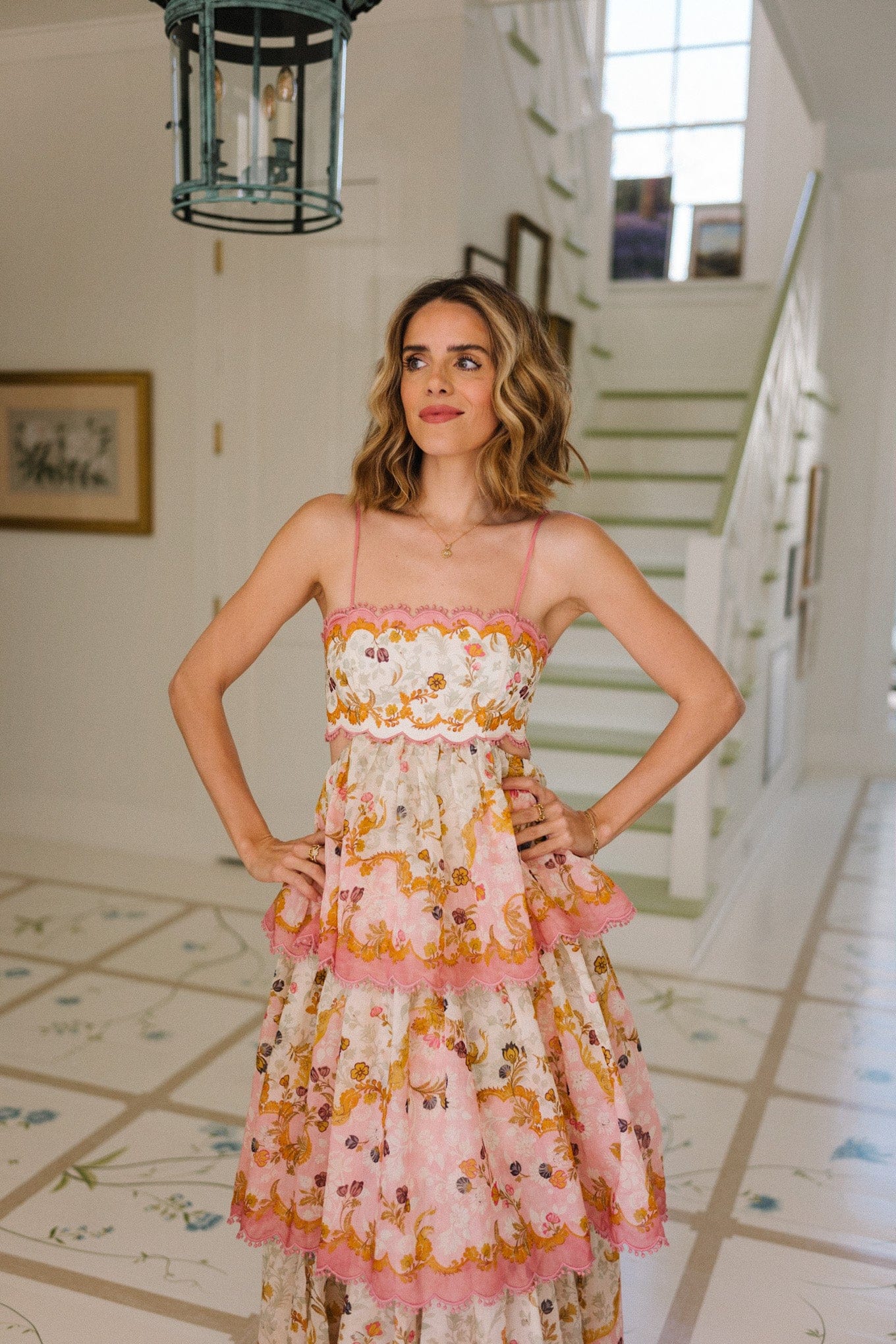 Dames Maxi Jurk met Bloemenprint en Gelaagde Rok Roze