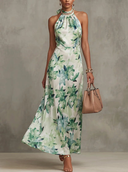 Dames Maxi Jurk Met Bloemenprint En Halterhals