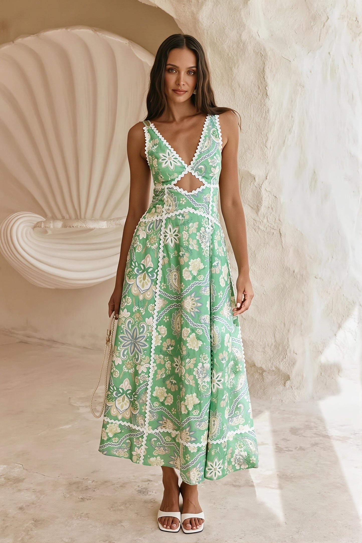 Dames Maxi Jurk Met Bloemenprint En Kantdetails