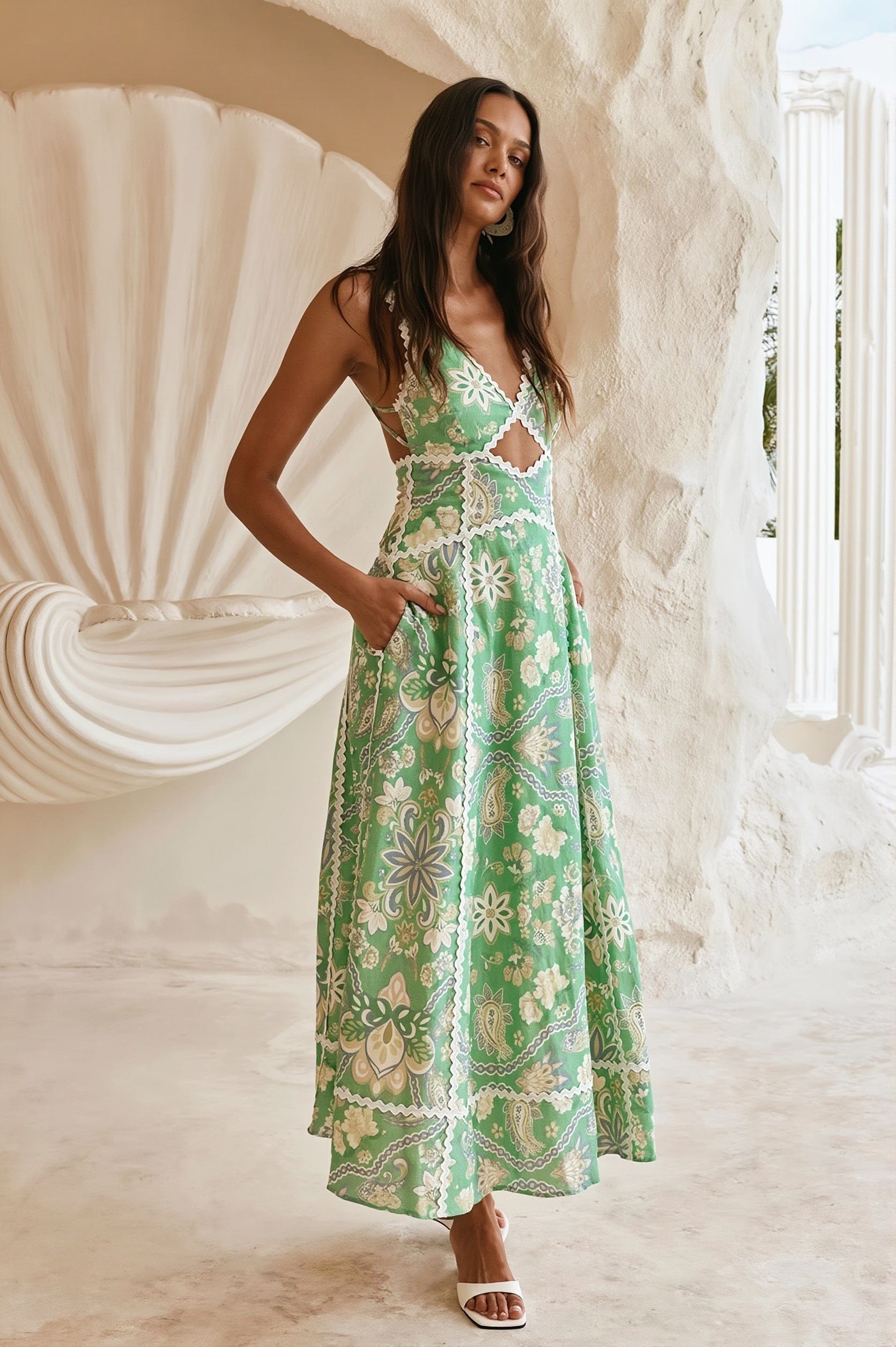 Dames Maxi Jurk Met Bloemenprint En Kantdetails