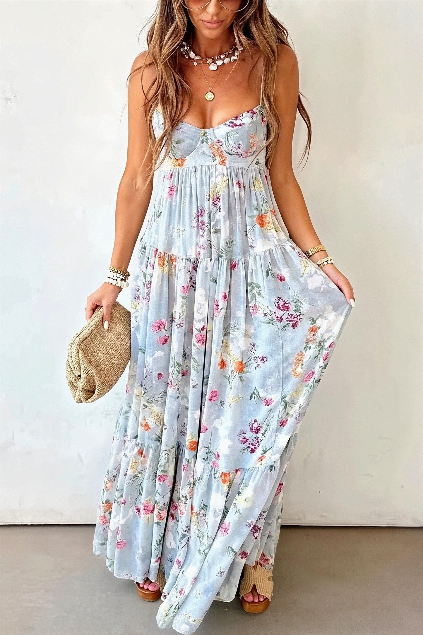 Dames Maxi Jurk Met Bloemenprint En Open Rug