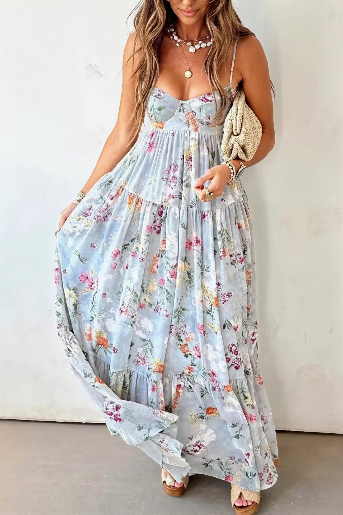 Dames Maxi Jurk Met Bloemenprint En Open Rug