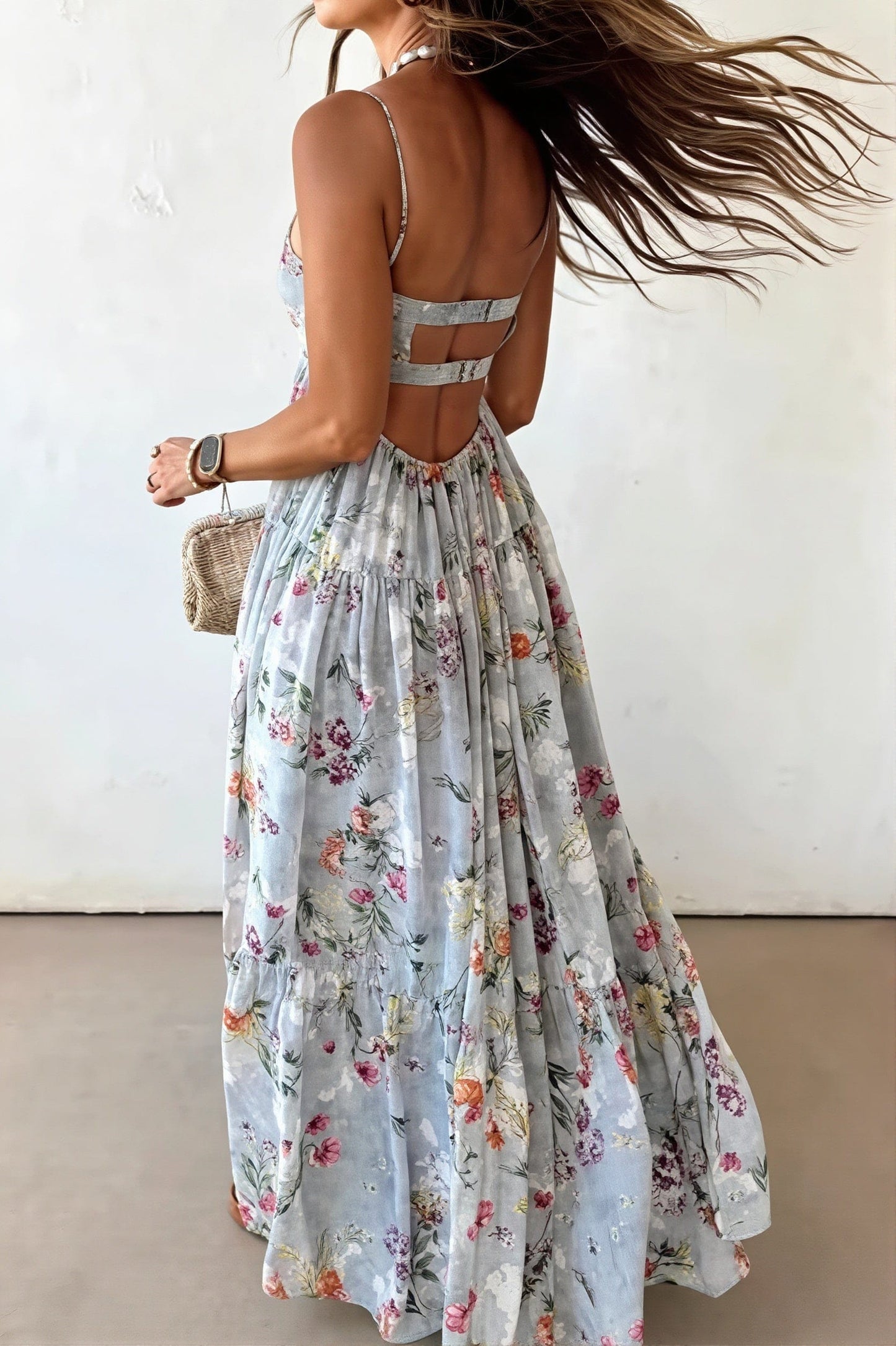 Dames Maxi Jurk Met Bloemenprint En Open Rug