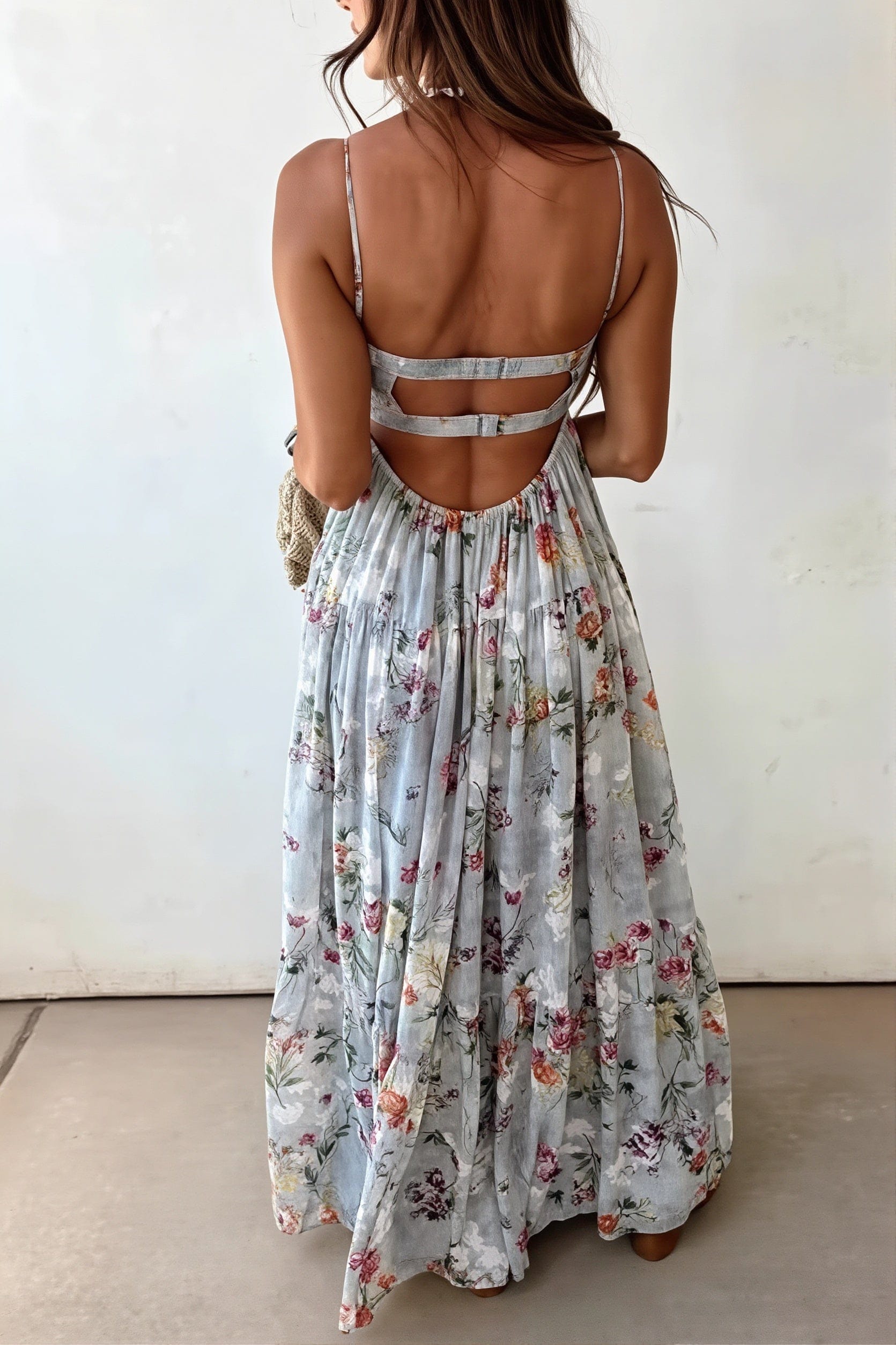 Dames Maxi Jurk Met Bloemenprint En Open Rug