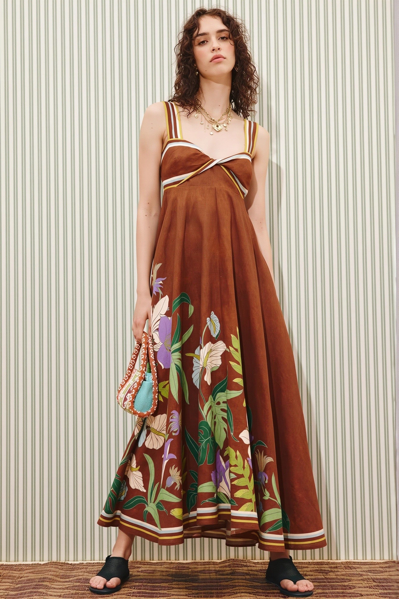 Dames Maxi Jurk Met Bloemenprint En Strepen