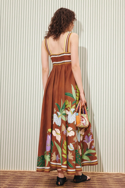 Dames Maxi Jurk Met Bloemenprint En Strepen
