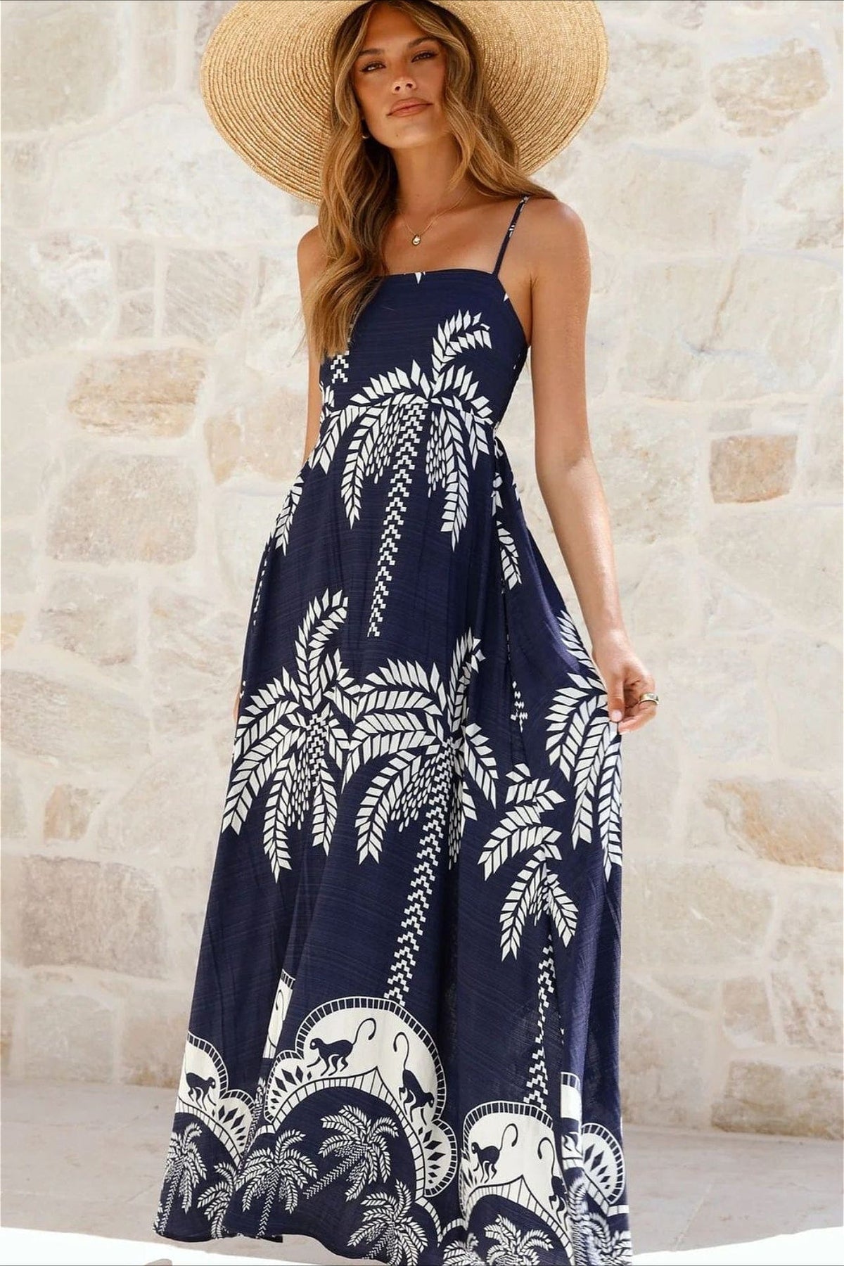 Dames Maxi Jurk Met Bloemenprint En Vierkante Hals