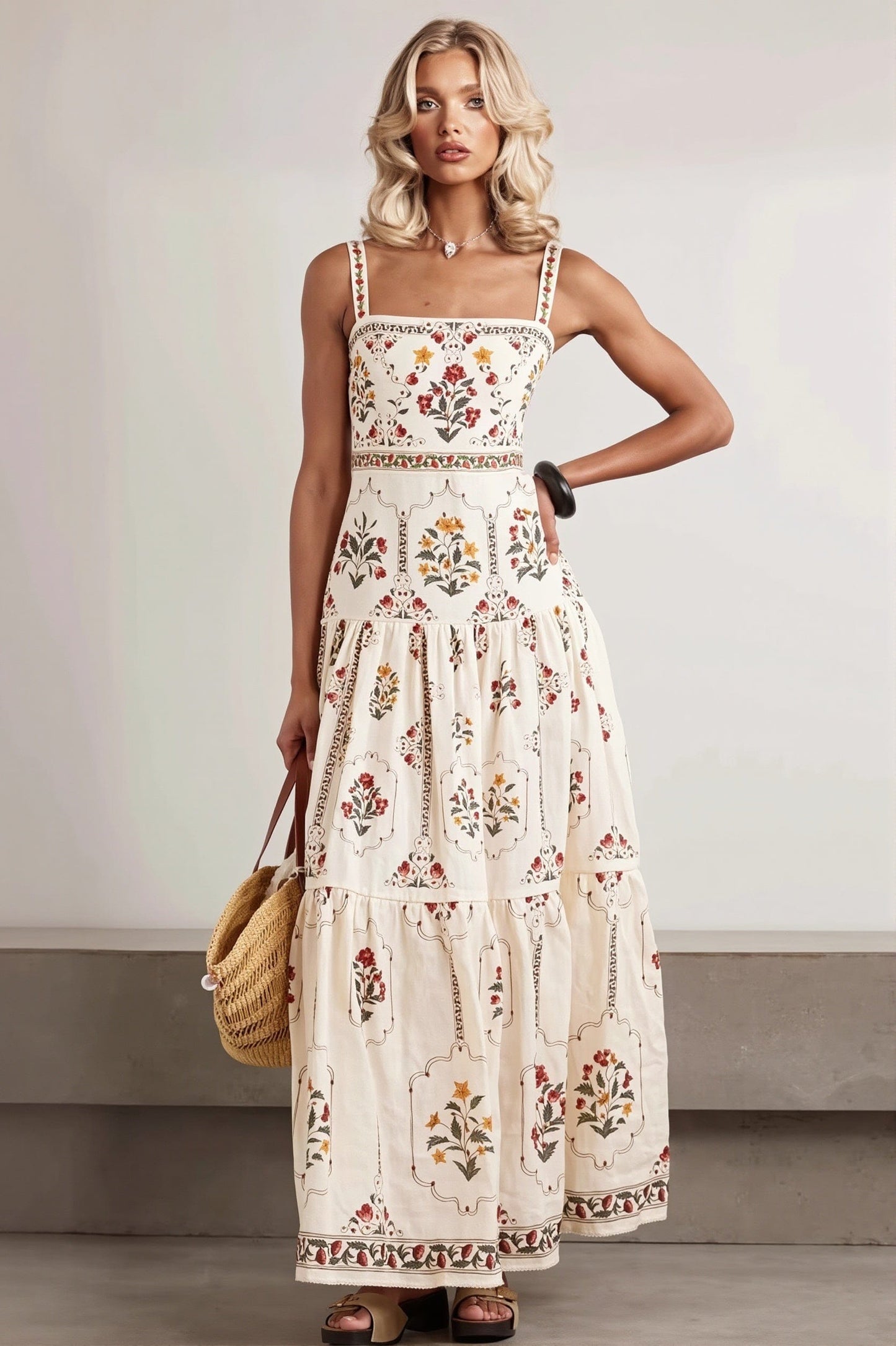 Dames Maxi Jurk Met Bloemenprint Patchwork