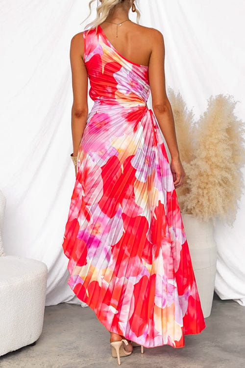 Dames Maxi-jurk met geplooide one-shoulder en bloemenpatroon
