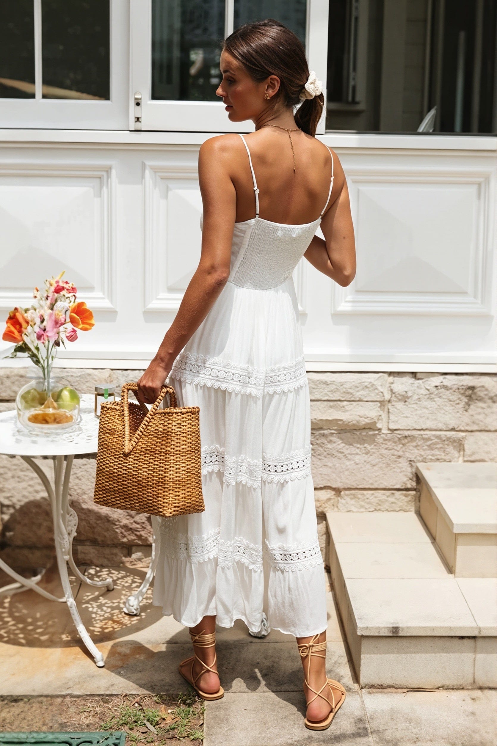 Dames Maxi Jurk Met Kant En Cami Bandjes