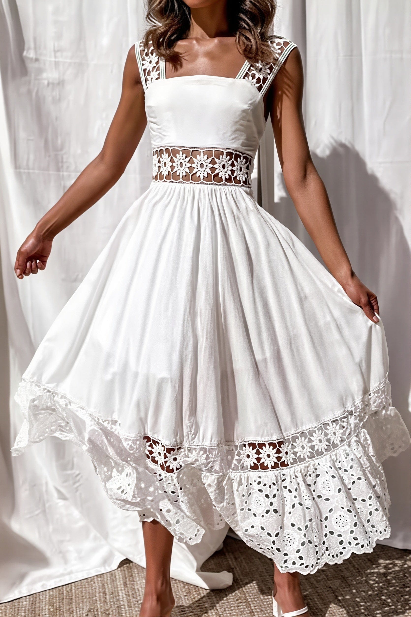 Dames Maxi Jurk Met Kant En Uitsnijdingen