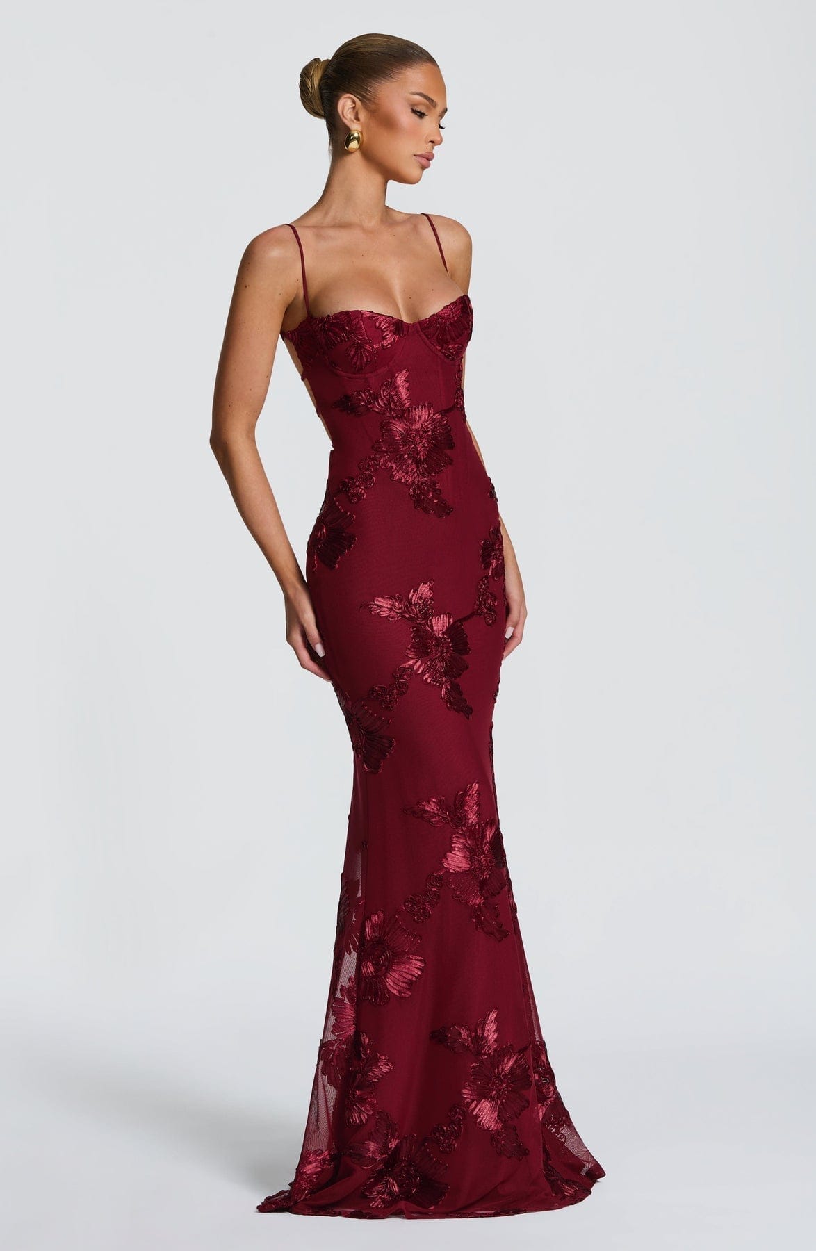 Dames Maxi Jurk Met Korsetdetail En Bloemenapplicatie