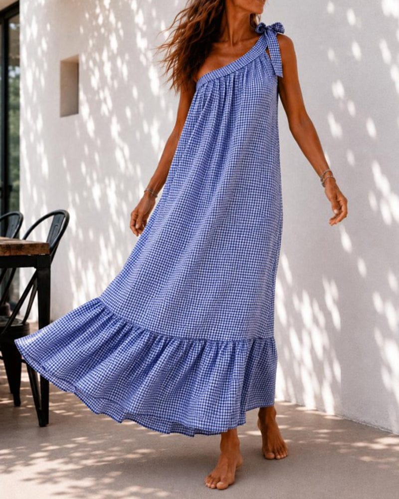 Dames Maxi Jurk Met One Shoulder En Ruches