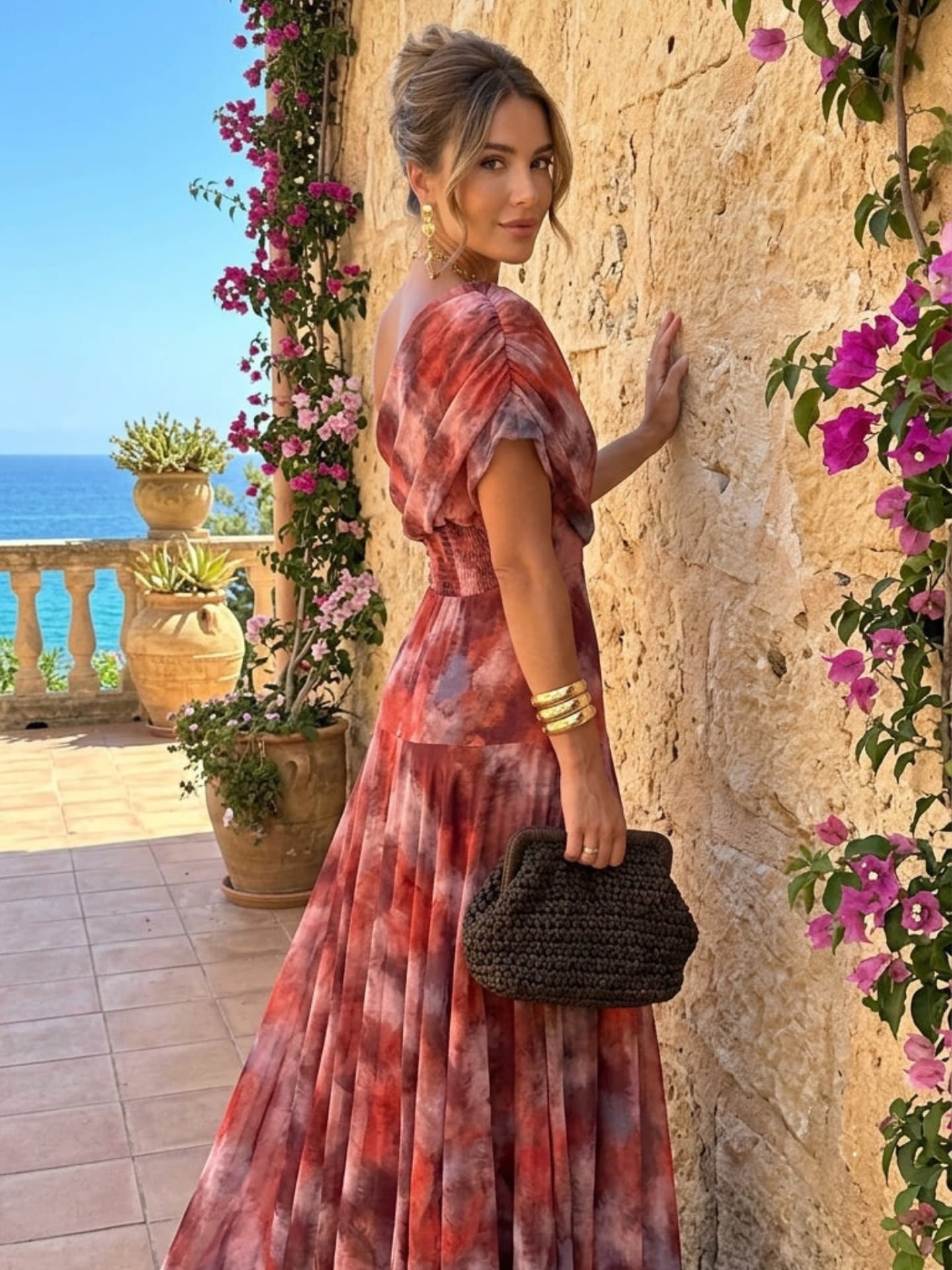 Dames Maxi Jurk Met One Shoulder Print