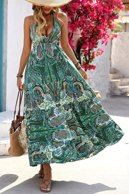 Dames Maxi Jurk Met Paisley Print En Halterhals