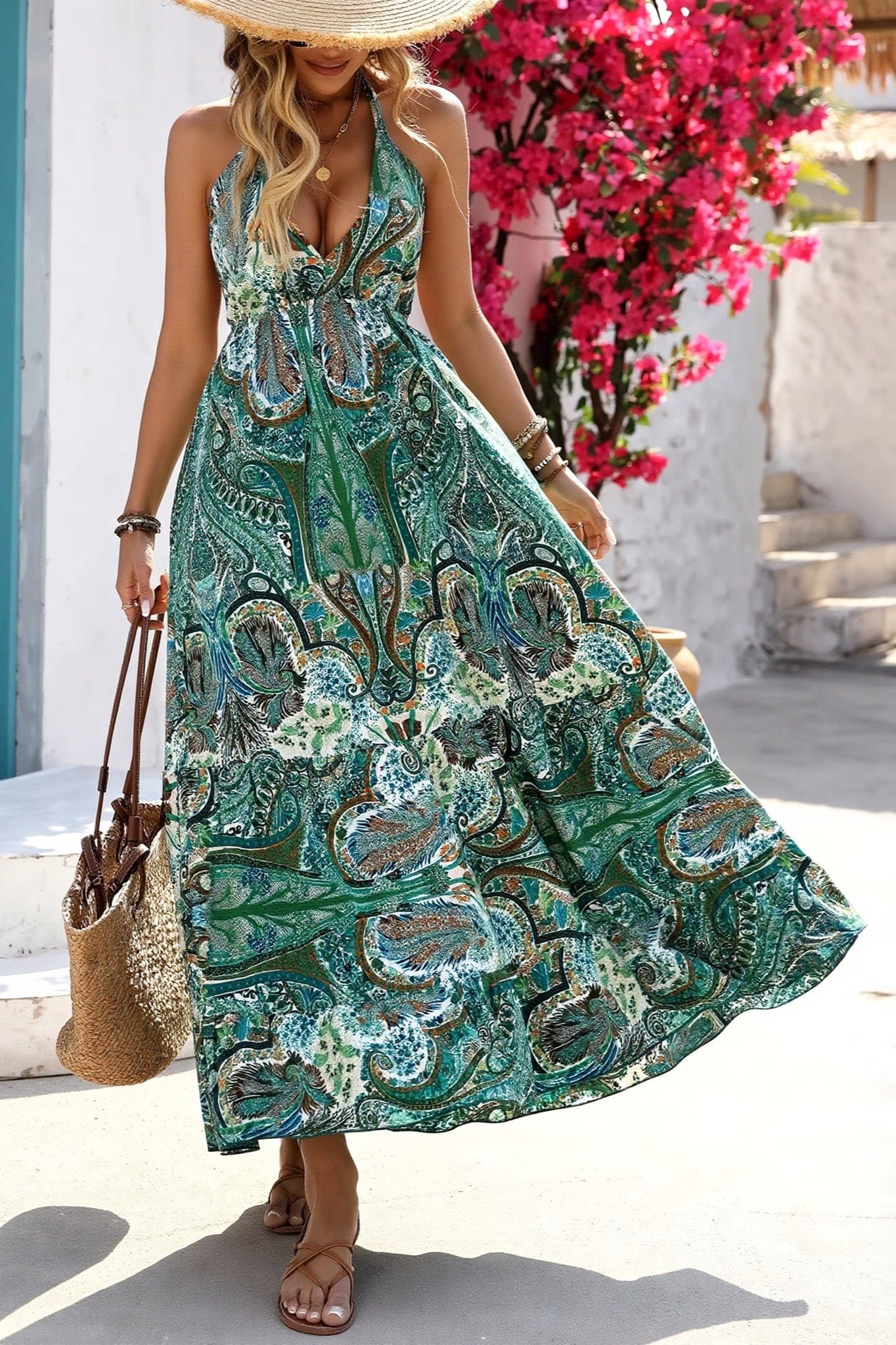 Dames Maxi Jurk Met Paisley Print En Halterhals