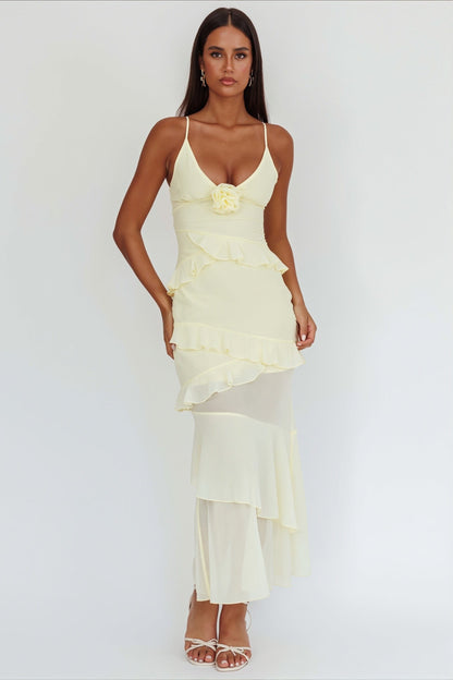 Dames Maxi Jurk Met Ruches En V Hals
