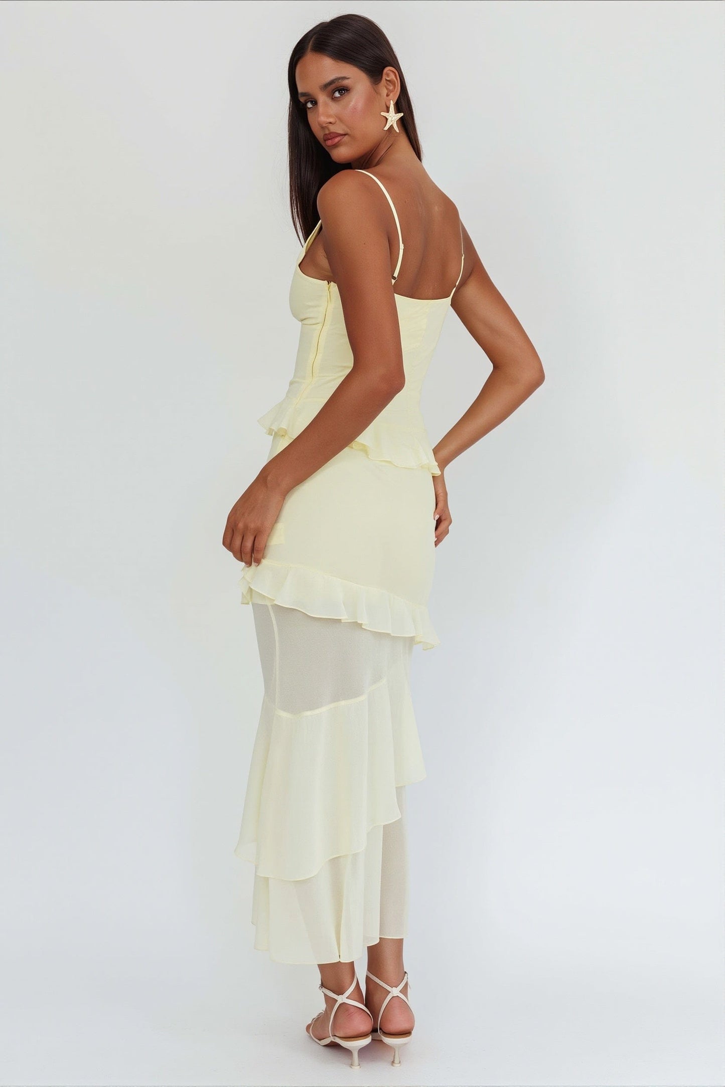 Dames Maxi Jurk Met Ruches En V Hals