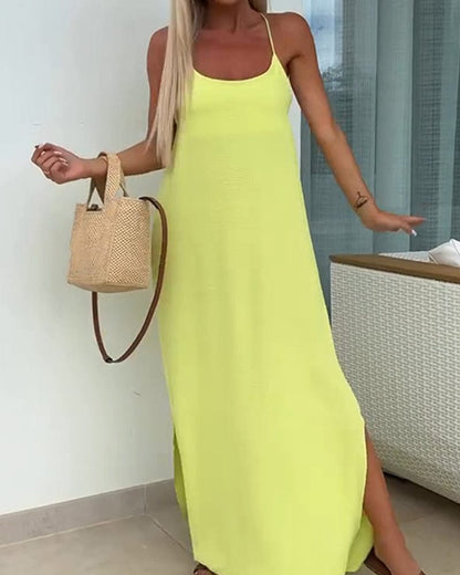 Dames Maxi Jurk Met Spaghettibandjes Effen