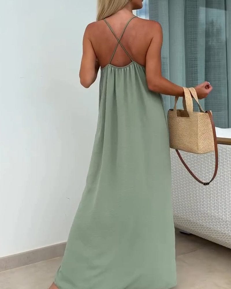 Dames Maxi Jurk Met Spaghettibandjes Effen