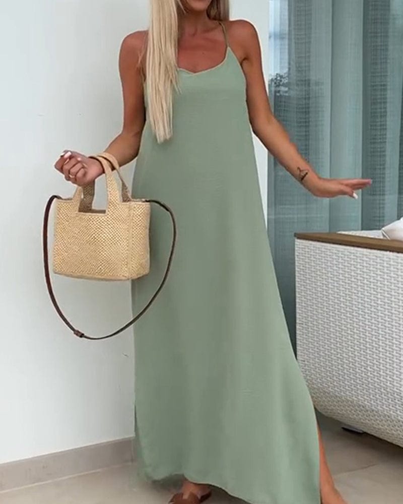 Dames Maxi Jurk Met Spaghettibandjes Effen