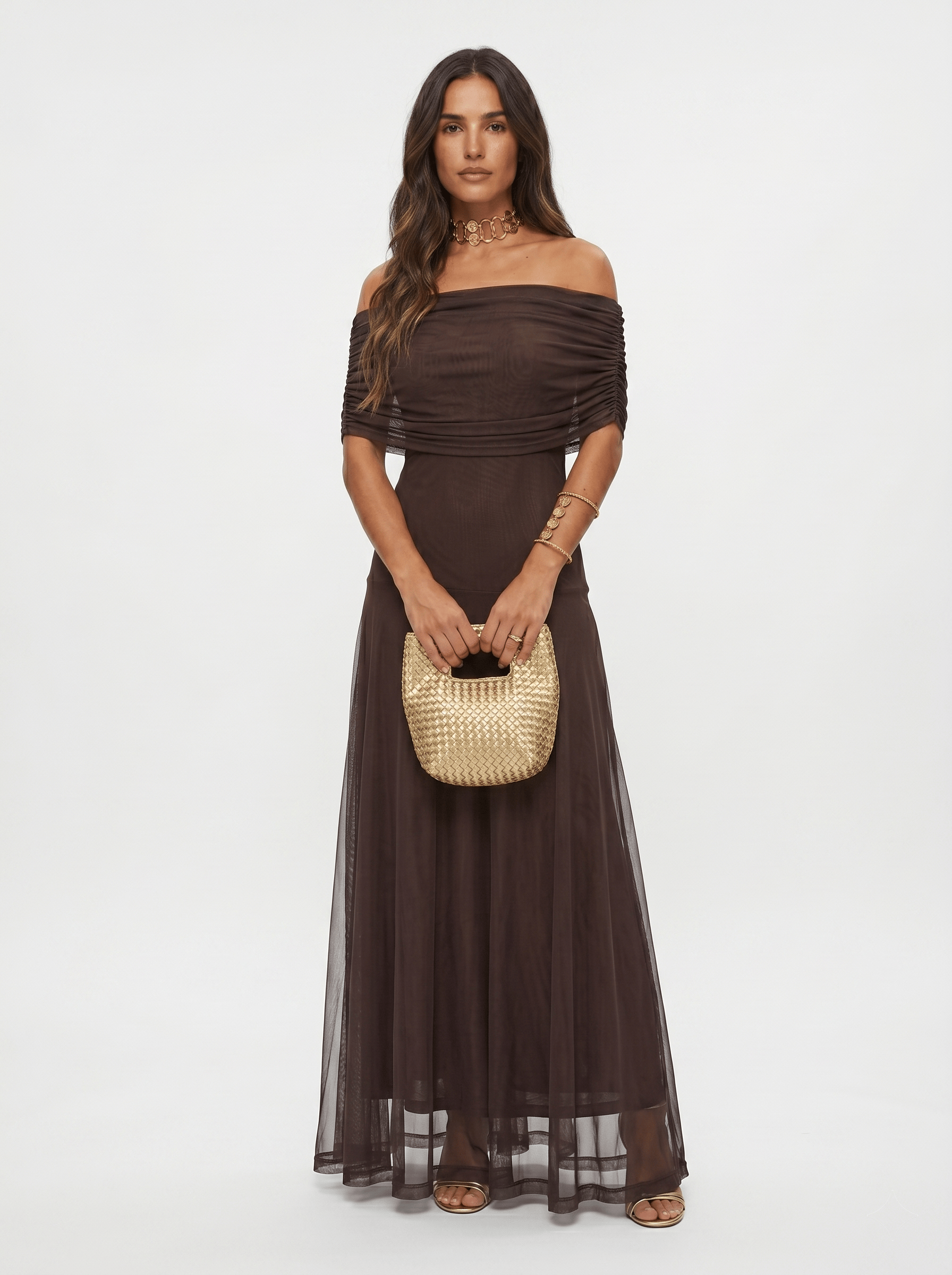 Dames Maxi Jurk Off Shoulder Gedrapeerd