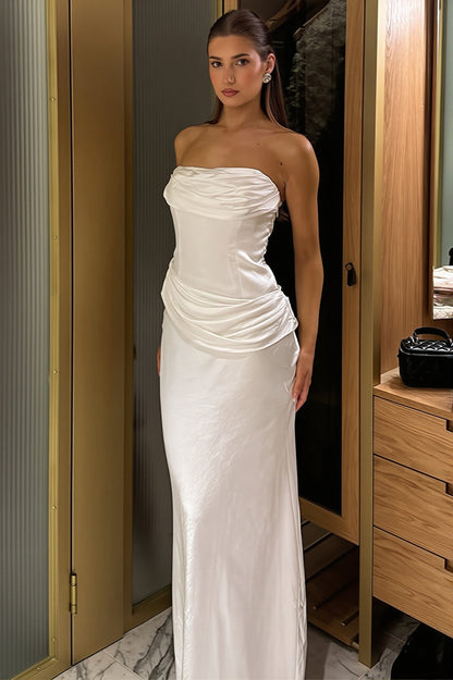 Dames Maxi Jurk Satijn Strapless Bodycon