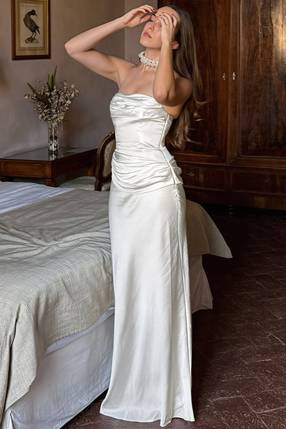 Dames Maxi Jurk Satijn Strapless Bodycon