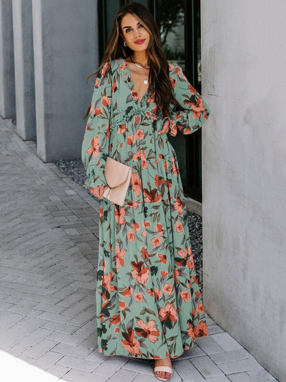 Dames Maxi Jurk V-Hals Ruches Getrapte Rok