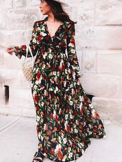 Dames Maxi Jurk V-Hals Ruches Getrapte Rok
