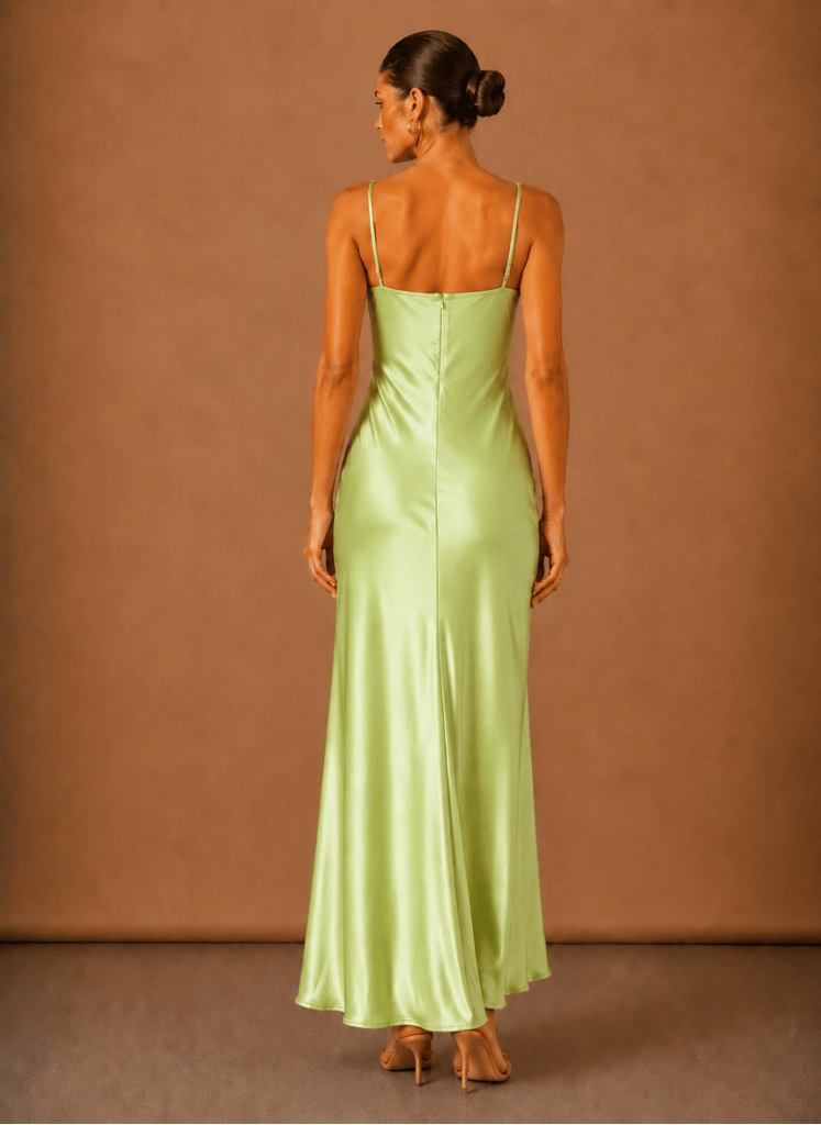 Dames Maxi Jurk Van Satijn Met Bloemdetail