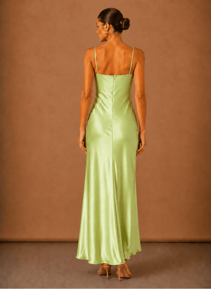 Dames Maxi Jurk Van Satijn Met Bloemdetail