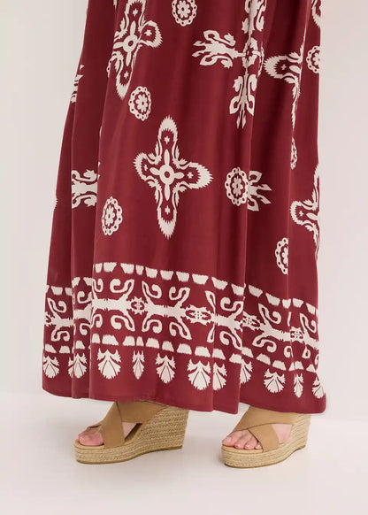 Dames Maxijurk Met Ethnoprint En Spaghettibandjes