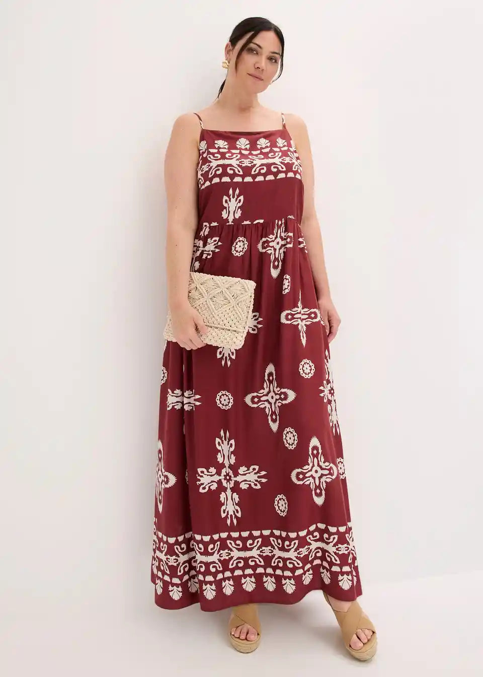 Dames Maxijurk Met Ethnoprint En Spaghettibandjes