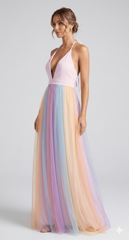 Dames Mesh Jurk Met Regenboogprint En Spaghettibandjes