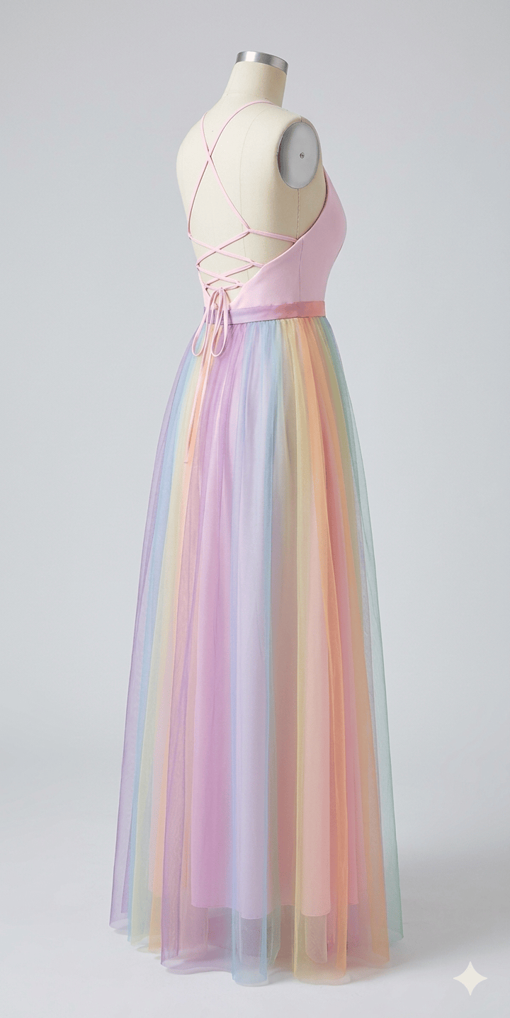 Dames Mesh Jurk Met Regenboogprint En Spaghettibandjes