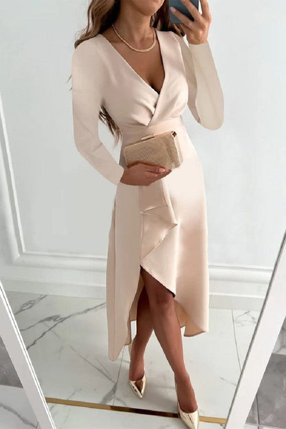 Dames Midi Jurk Koperkleurig Met Asymmetrische Zoom