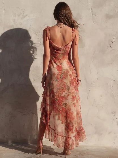 Dames Midi Jurk Met Bloemenprint En Asymmetrische Ruches