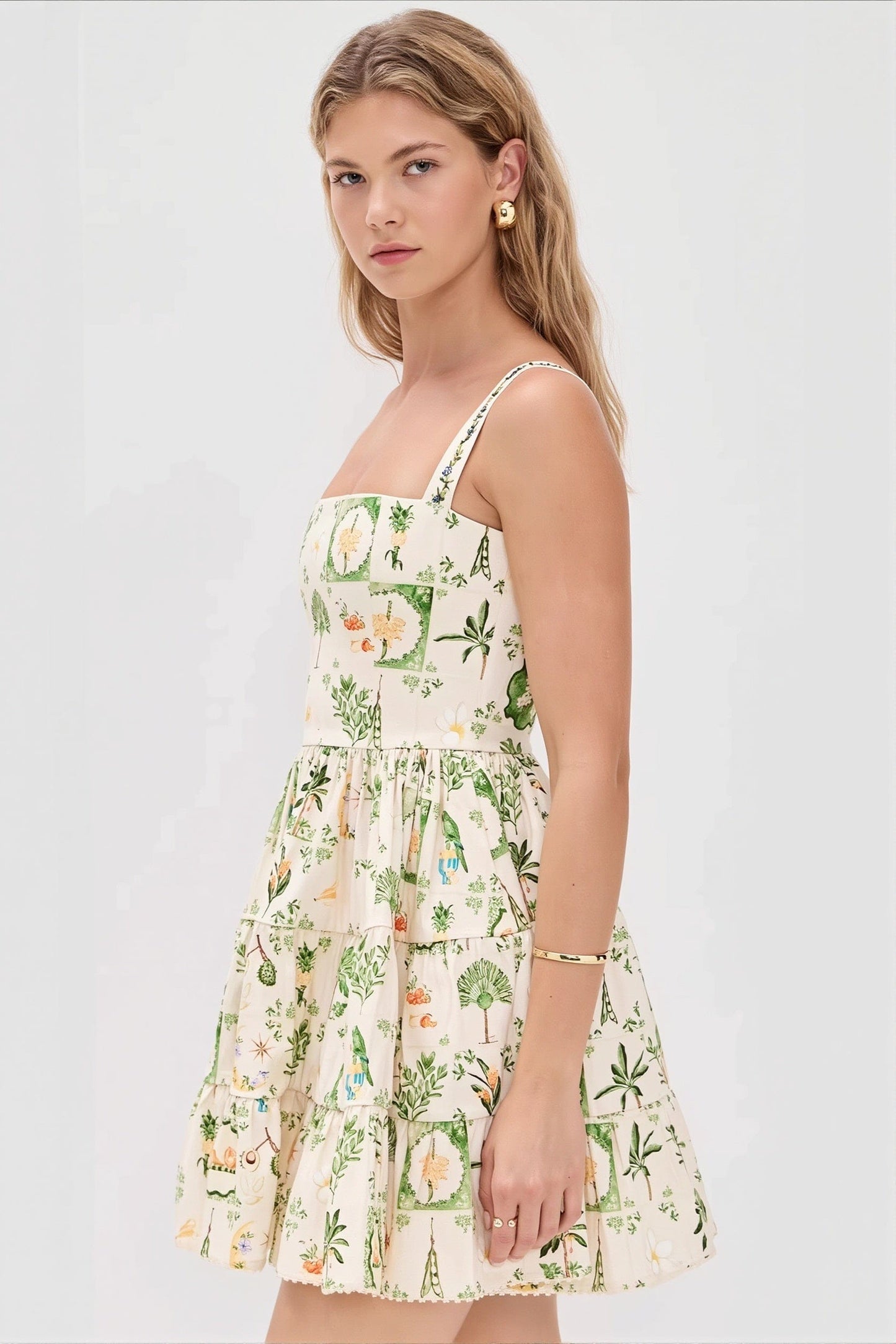 Dames Midi Jurk Met Bloemenprint En Vierkante Hals