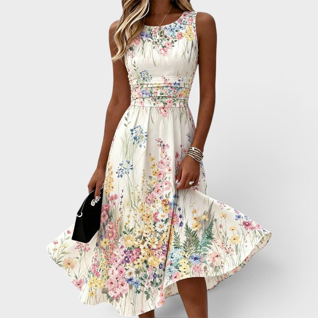 Dames Midi Jurk Met Bloemenprint Zonder Mouwen