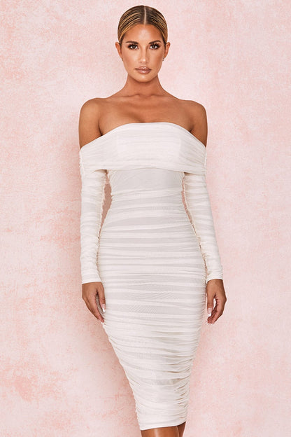 Dames Midi Jurk Met Blote Schouders
