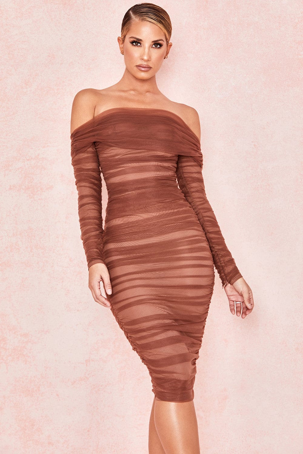 Dames Midi Jurk Met Blote Schouders