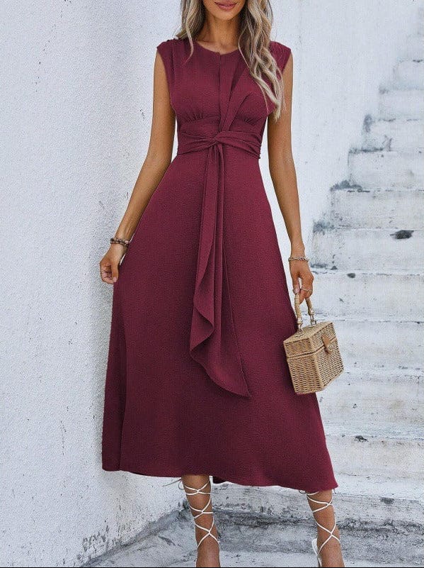 Dames Midi Jurk Met Gedrapeerde Taille En Strikdetail