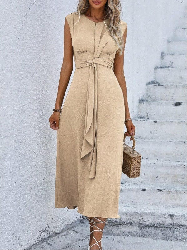 Dames Midi Jurk Met Gedrapeerde Taille En Strikdetail