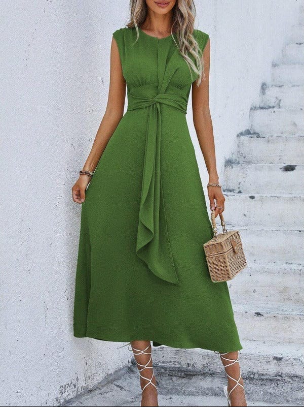 Dames Midi Jurk Met Gedrapeerde Taille En Strikdetail