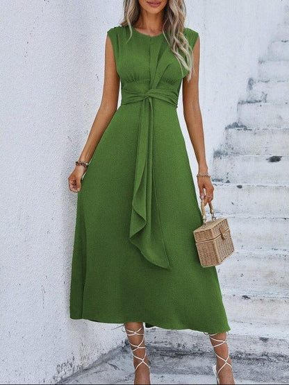 Dames Midi Jurk Met Gedrapeerde Taille En Strikdetail